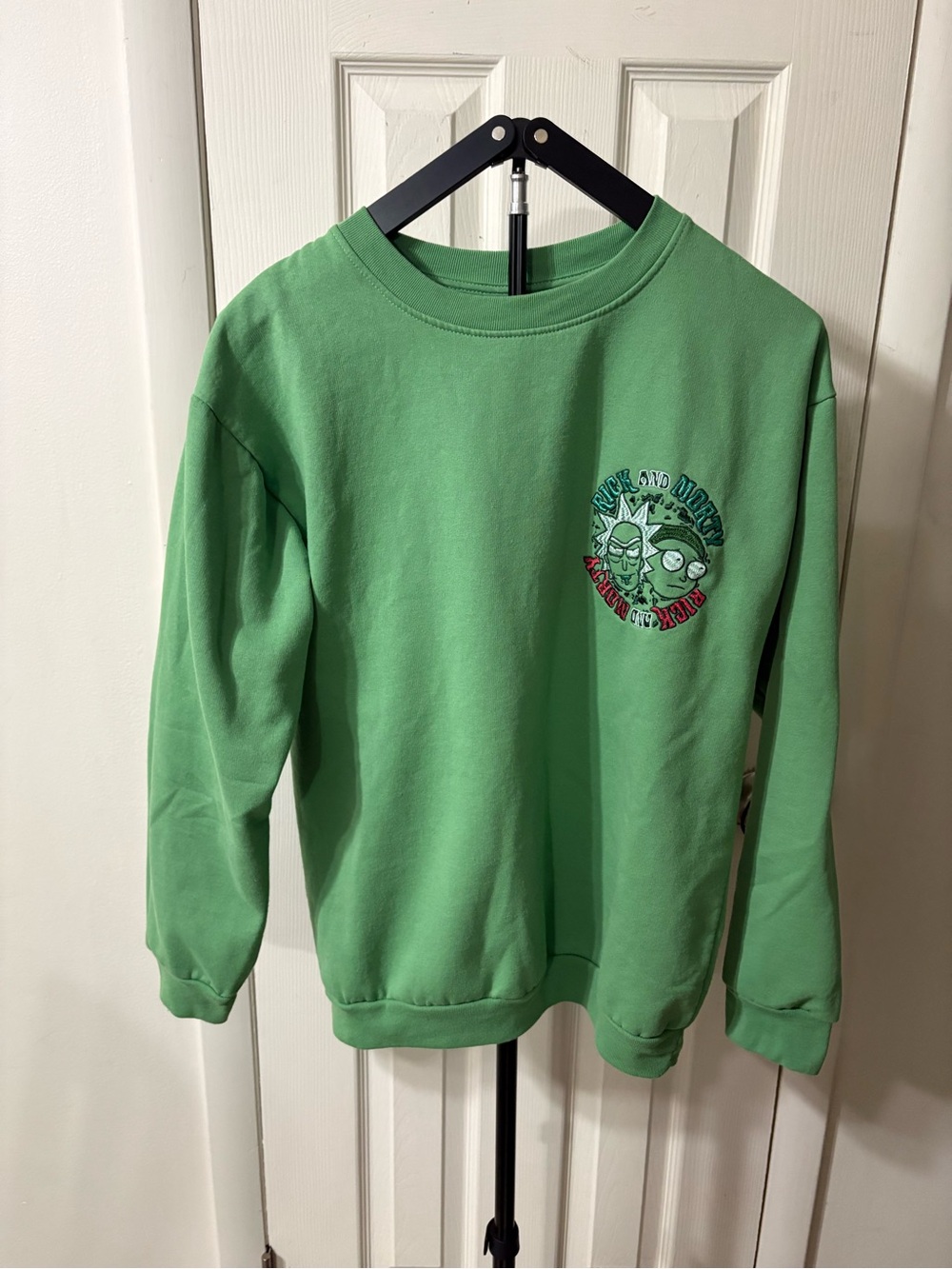 Men's Light Green Rick and Morty Crewneck Sweatshirt with Chest Graphic